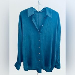 Zara Women's Teal Textured Blouse
